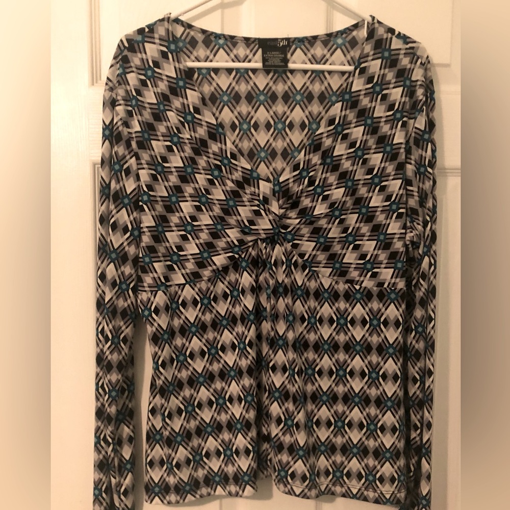 Apt 9 Pullover V-Neck Front Gather Long Sleeve Top
